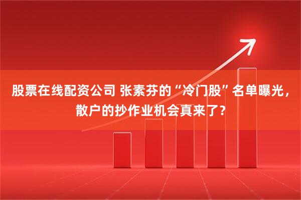 股票在线配资公司 张素芬的“冷门股”名单曝光，散户的抄作业机会真来了？